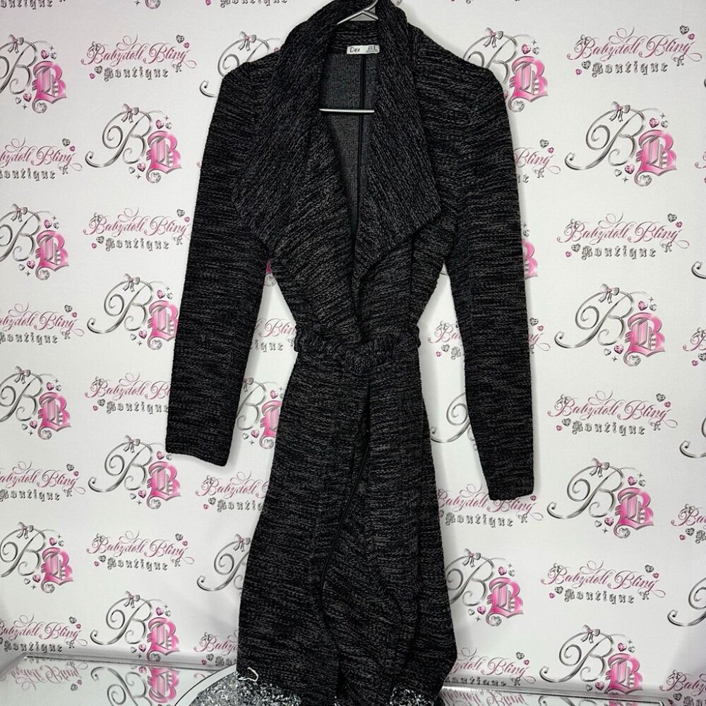Dex coat jacket kimono robe style belted blazer sweater Chic Black Knit Cardigan